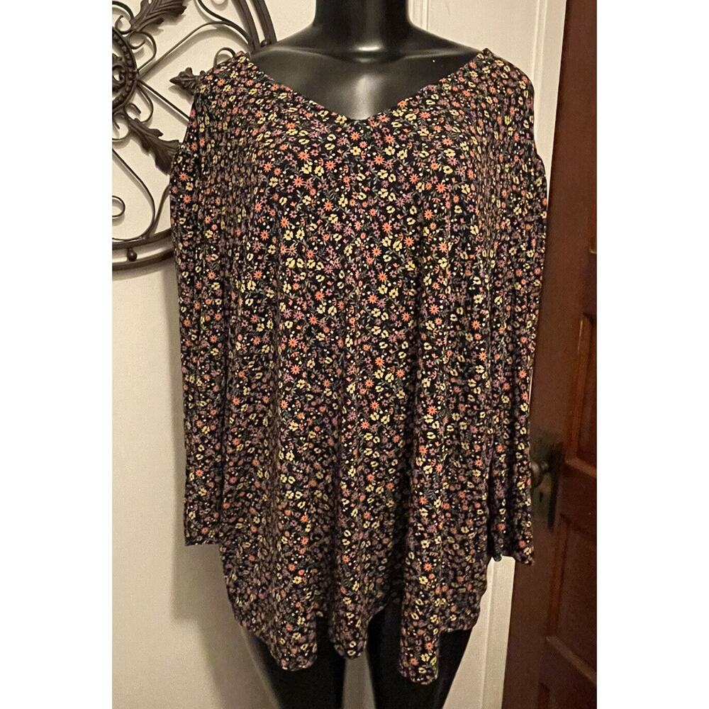 Size 3X Adrianna Papell Balloon 3/4‎ Sleeve Multicolored Floral Print Womens Top - Picture 3 of 9